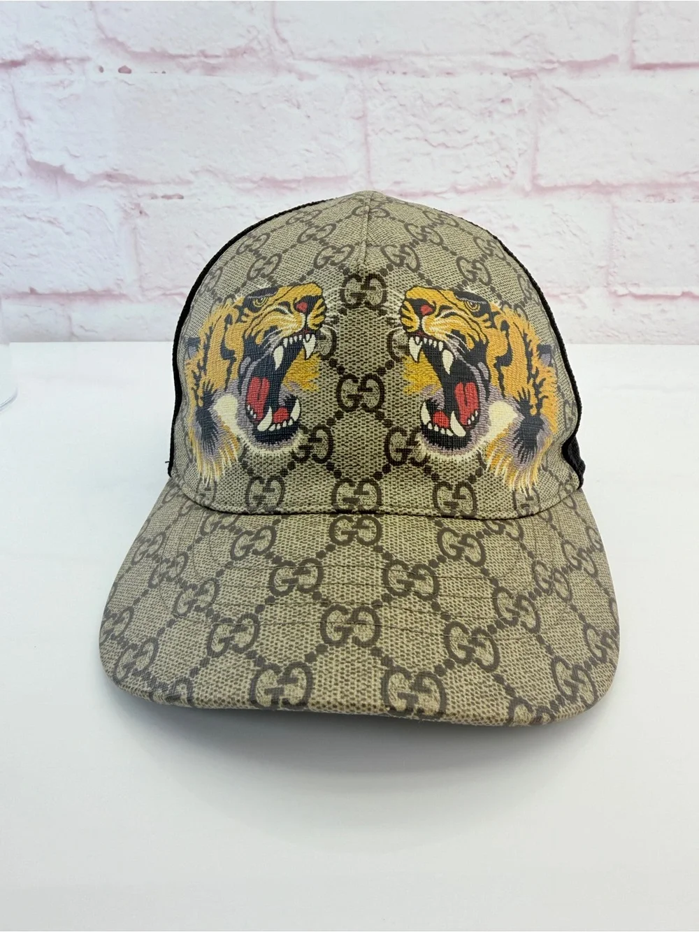 Gucci GG Supreme Monogram Tiger Print Baseball Hat M 58 Beige
